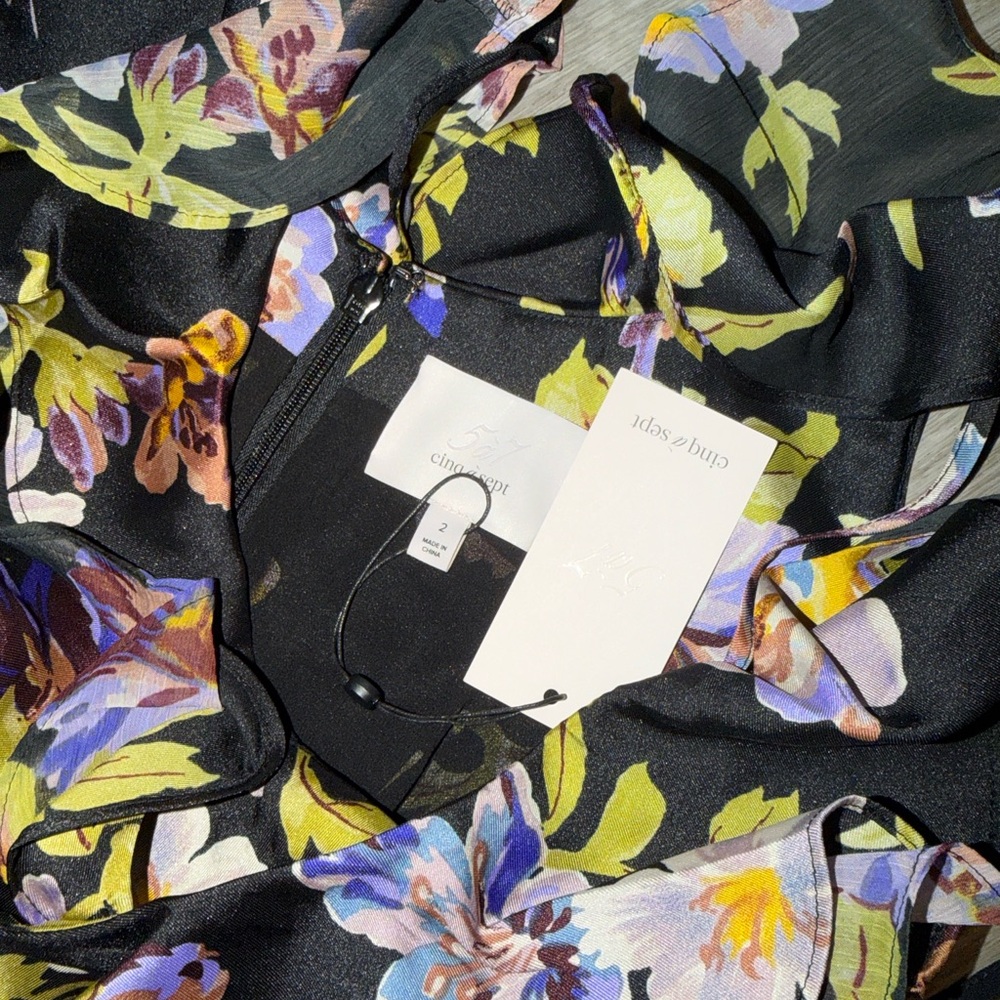 Cinq à Sept One Shoulder Floral Yellow Dress - Picture 7 of 13